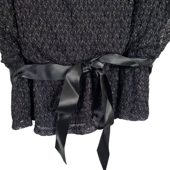 DressBarn Collection Sz 3X Top Open Knit Cold Shoulder Ribbon Tie Peplum Silver - Picture 6 of 9